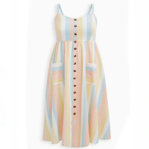 TORRID Midi Linen Button-Front Dress - Picture 3 of 6